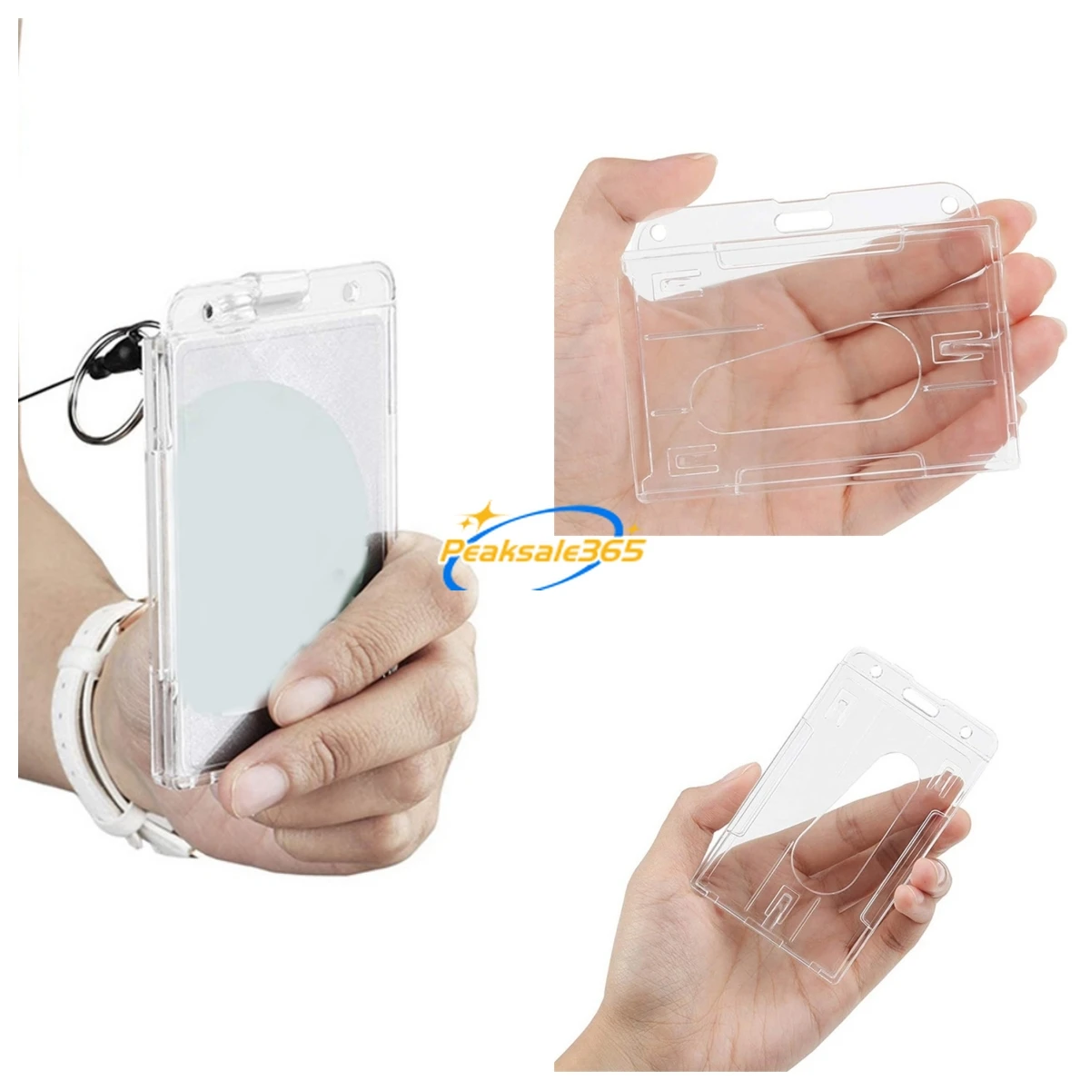 1pc Transparent ID Card Badge Holder Vertical/Horizontal with Thumb Slot Name-card Sleeve Sliding Double Cards Matte ABS Cover