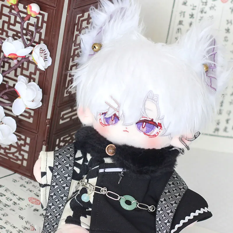 20 cm Plüsch Puppe Kleidung Handgemachte Mode Chinesischen Stil Farbe Blockieren Robe Schwarz Pelz Kragen Retro Stiefel Set Für Puppe zubehör