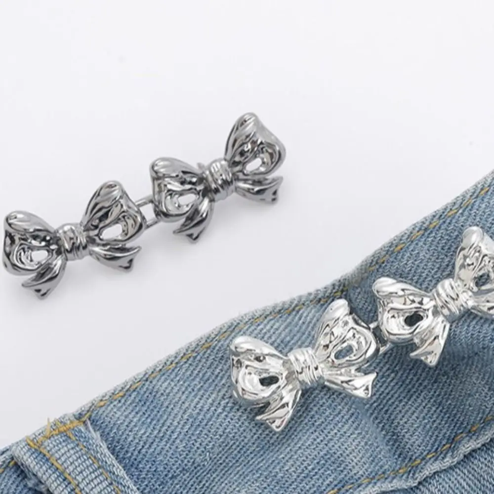 Bowknot Bow Pantaloni Bottone Tenditore Fibbia in vita Lega Jean Fit Stringere fibbie Clip in vita regolabile
