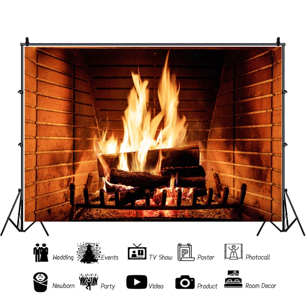 Christmas Winter Fireplace Fire Backdrop Photographic Room Decor Baby Background Photography For Photo Studio Photophone