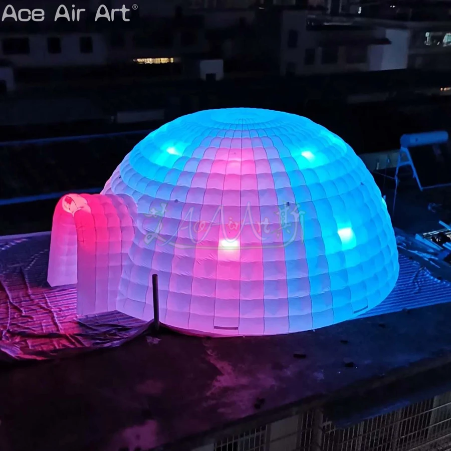 80 pessoas 8m de diâmetro inflável cúpula tenda gigante iluminação led igloo tendão yurt balão com ventilador livre