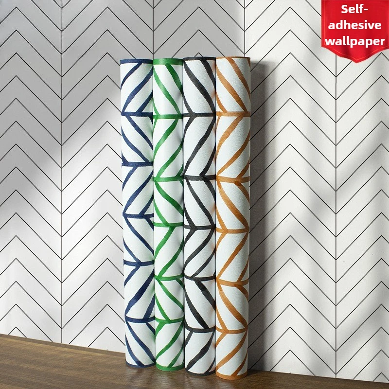 44x600cm Thick PVC Nordic Geometric Self-Adhesive Wallpaper Hand-drawn Herringbone Pattern for Living Room Bedroom Hallway DIY
