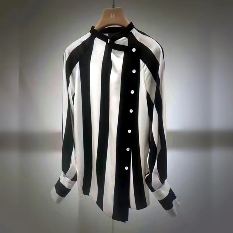 

Spring New Women Black White Stripped Print Loose Blouse Shirt Designer Comfortable Fit Party Casual Tops Tunic Woman NZ293