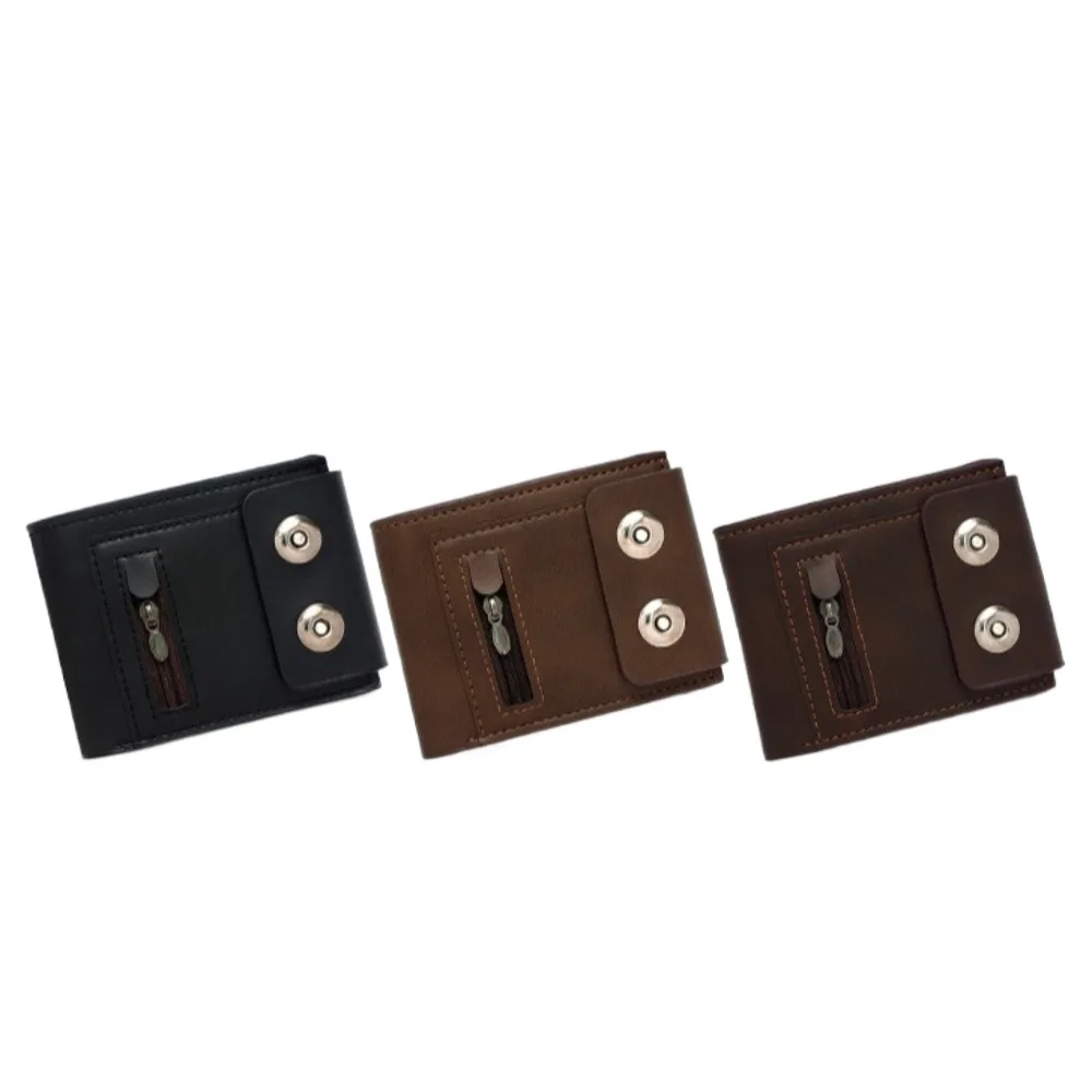 Cartera Vintage de cuero PU para hombre, tarjetero corto antirrobo con hebilla magnética, cartera de negocios multifuncional de gran capacidad para hombre