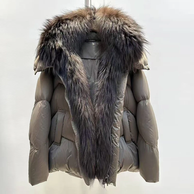 

Winter Thiened ort Sle Fur Collar down Jaet Women's Loose Fit Premium Fur Satin Lined Durable Zipper Closure