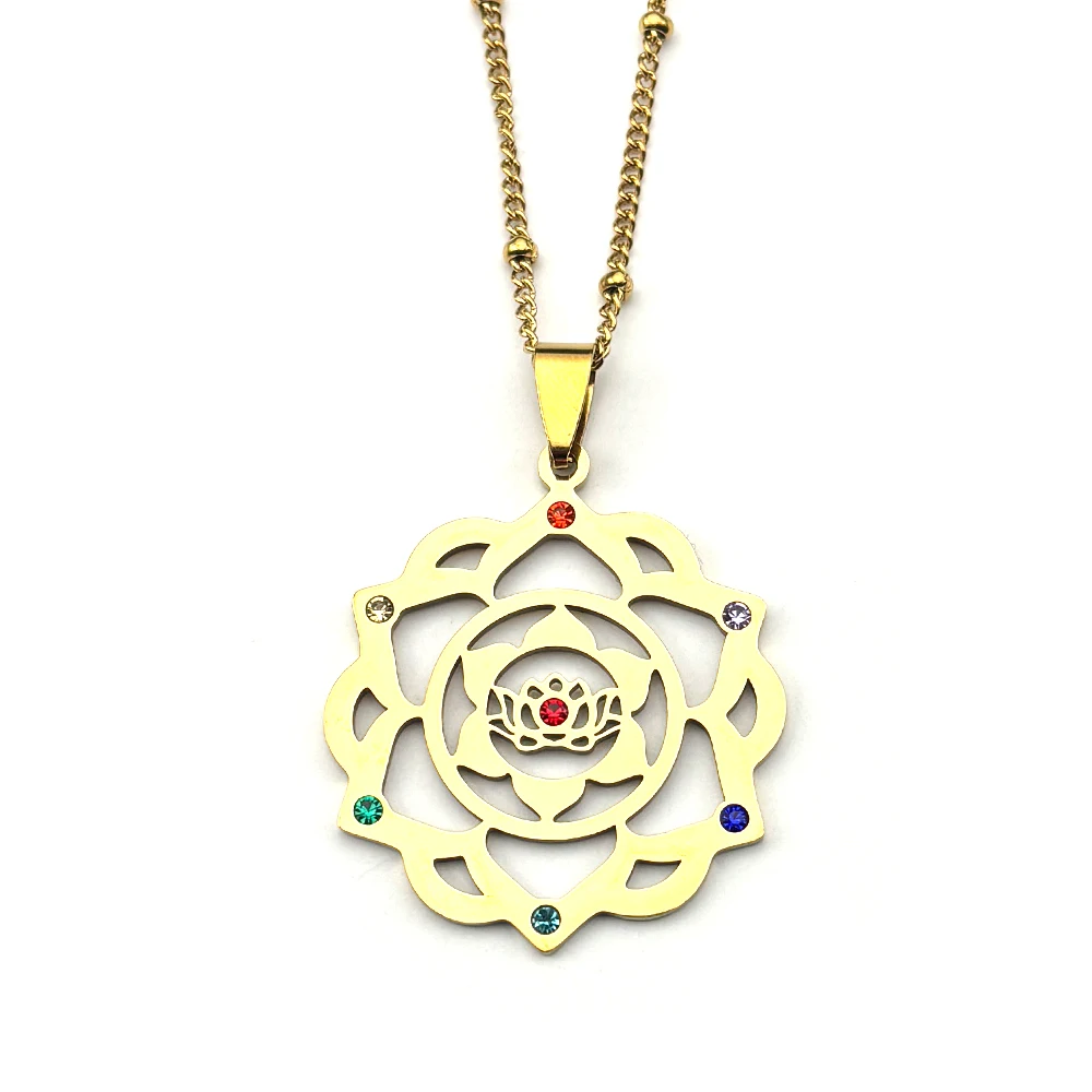 7 Chakra Heilige Geometrie Metatron Halskette für Frauen Blume des Lebens Edelstahl Stein Halsketten Reiki Heilung Schmuck 9758 – Detail 4