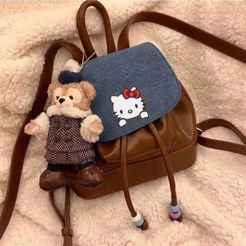 Sanrio hello kitty  New Retro Cute Cowboy Girl Backpack Student Schoolbag Y2K Book Handbag women shoulder bag