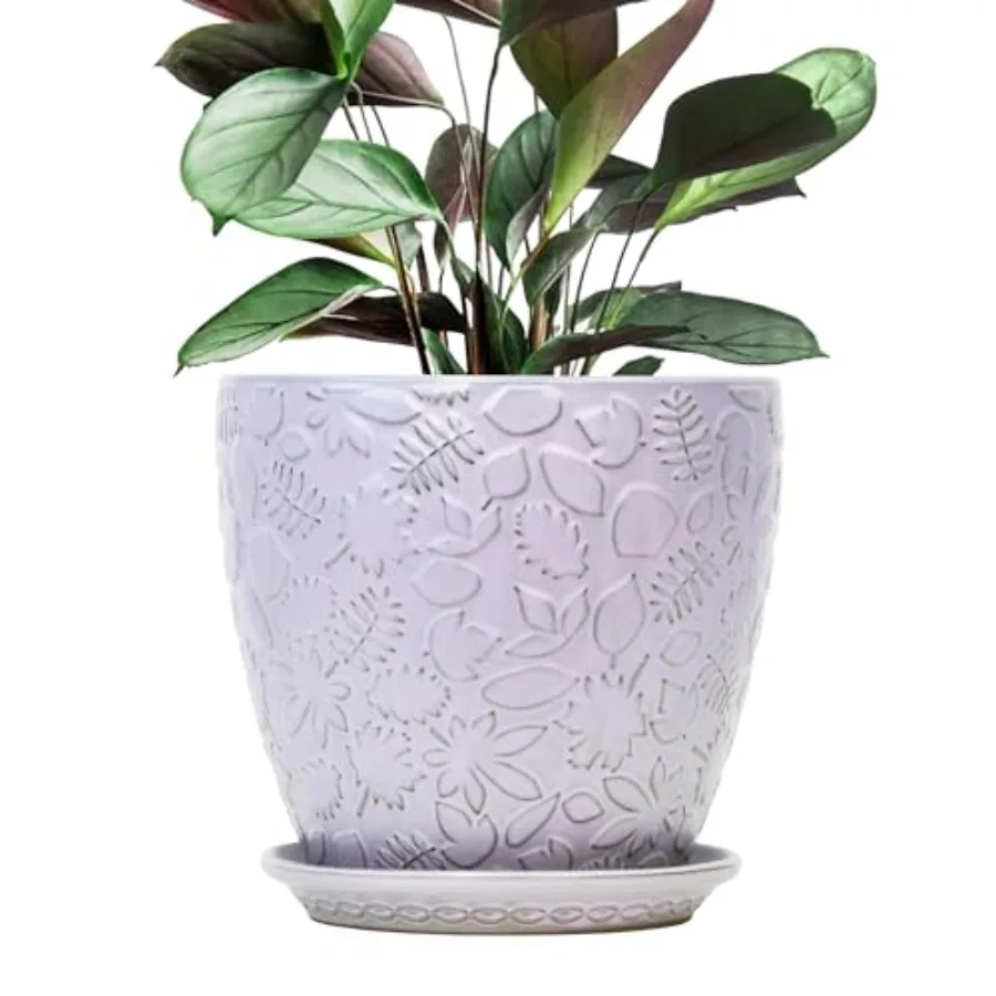

10inch Retro Ceramic Planter with Drainage Hole and Saucer for Multiple Plants Indoor-Outdoor Garden Pots for Succulent Orchid