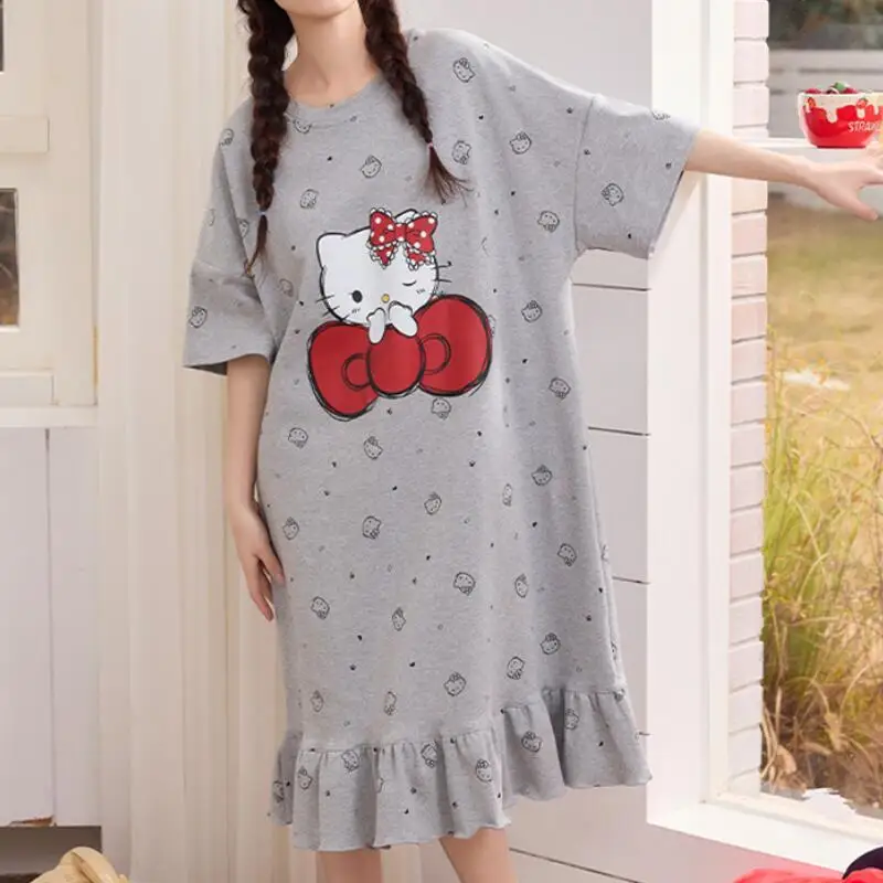 

Summer Cartoon Girl Comfortable Nightgown Anime Cute Round Neck Student Loose Casual Pajamas Sweet Teenage Home Clothes Soft