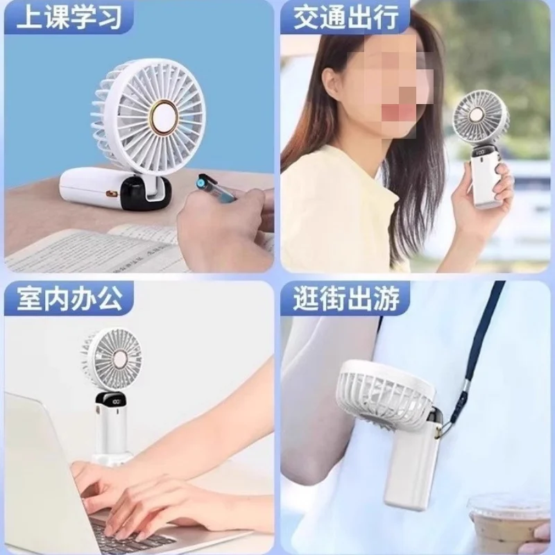 Portable Handheld Mini Fan Foldable Neck Hanging Fans 5 Speed USB Rechargeable Fan with Phone Stand and Display Screen 800mAh