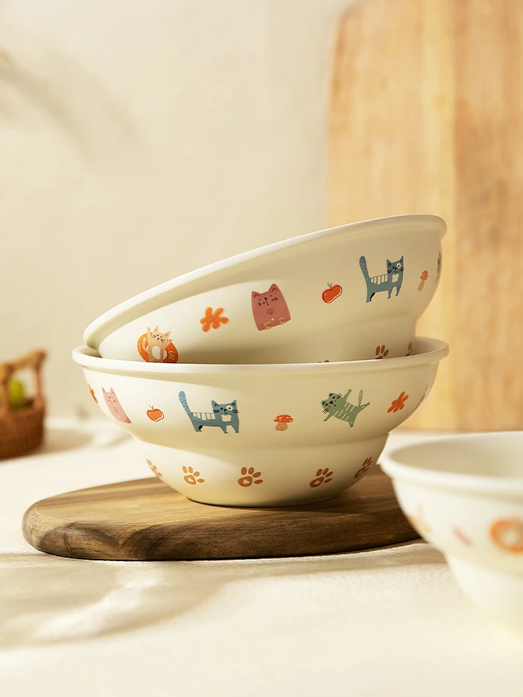 Ceramic Ramen Bowls 6 Inch 8inch Noodles Soup Bowl 500ml 1100ml Cartoon Kawaii Food Container Cute Cat Tableware Large Capacity