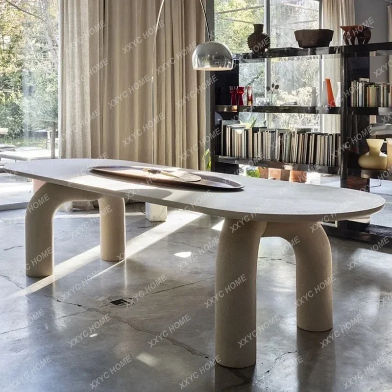 AADining Table Retro Charming Style Ellipse Dining Table Round Dining Table Italian Minimalist Nordic Minimalist
