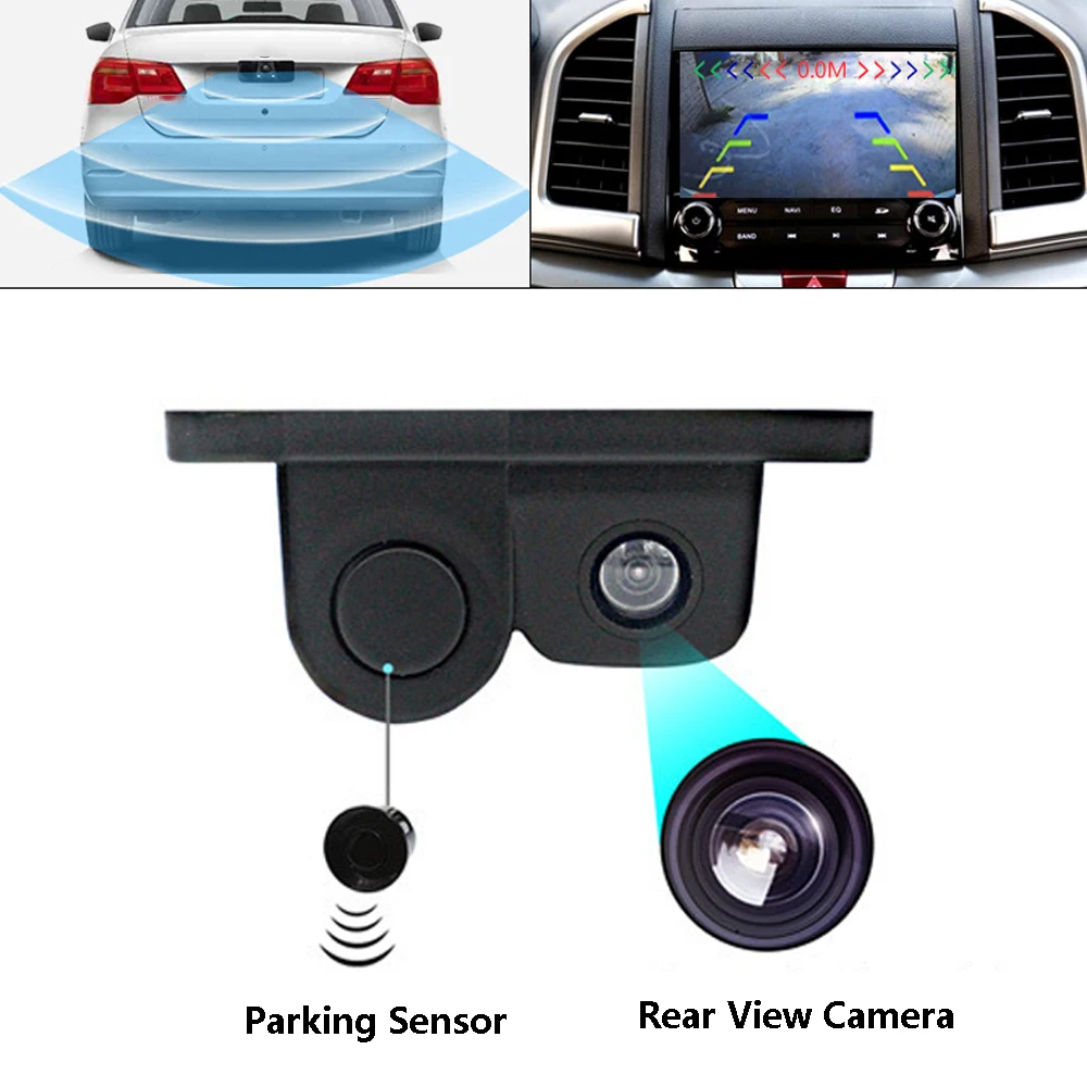 

Car Parking Cam Kit 2 in 1 LED Sound Alarm Car Reverse Backup Video Parking Sensor Radar System 170° CCD Rearview Parking Camera