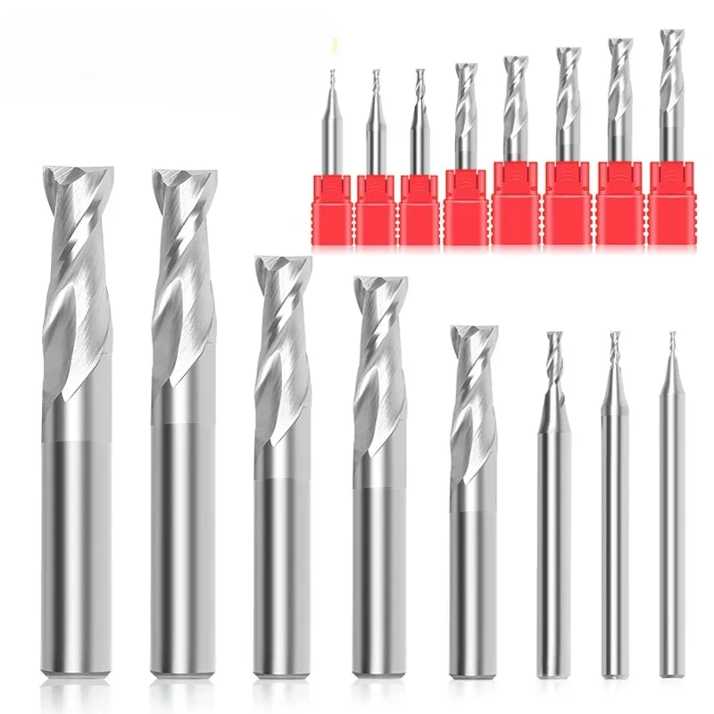 WOY HRC55 2-Flute For Aluminum Endmills 1.0mm-12.0mm 11-Piece-Set Tungsten Steel Milling Cutter CNC Machining End Mill Tools