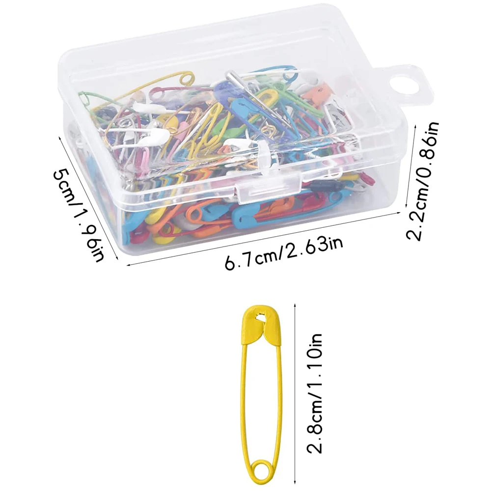 100Pcs Safety Pins Colored Safety Pins Metal Safety Pins with Storage Box Small Safety Pins for Clothes DIY Crafts Sewing Home