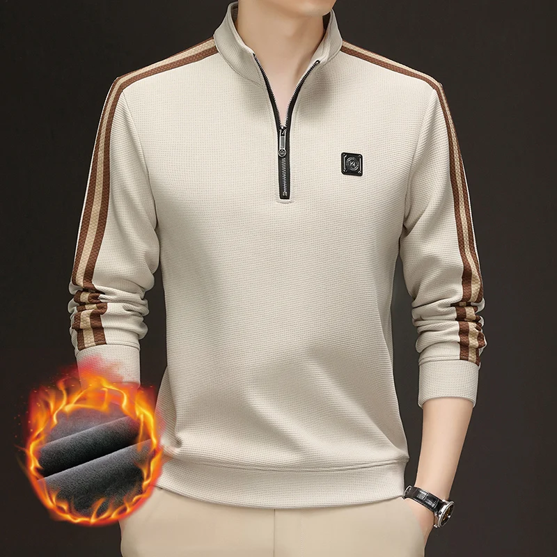 

2025 New Semi Zipper Stand Up Collar Sweatshirt for Men in Spring and Autumn Loose and Casual Long Sleeved Top T-shirt