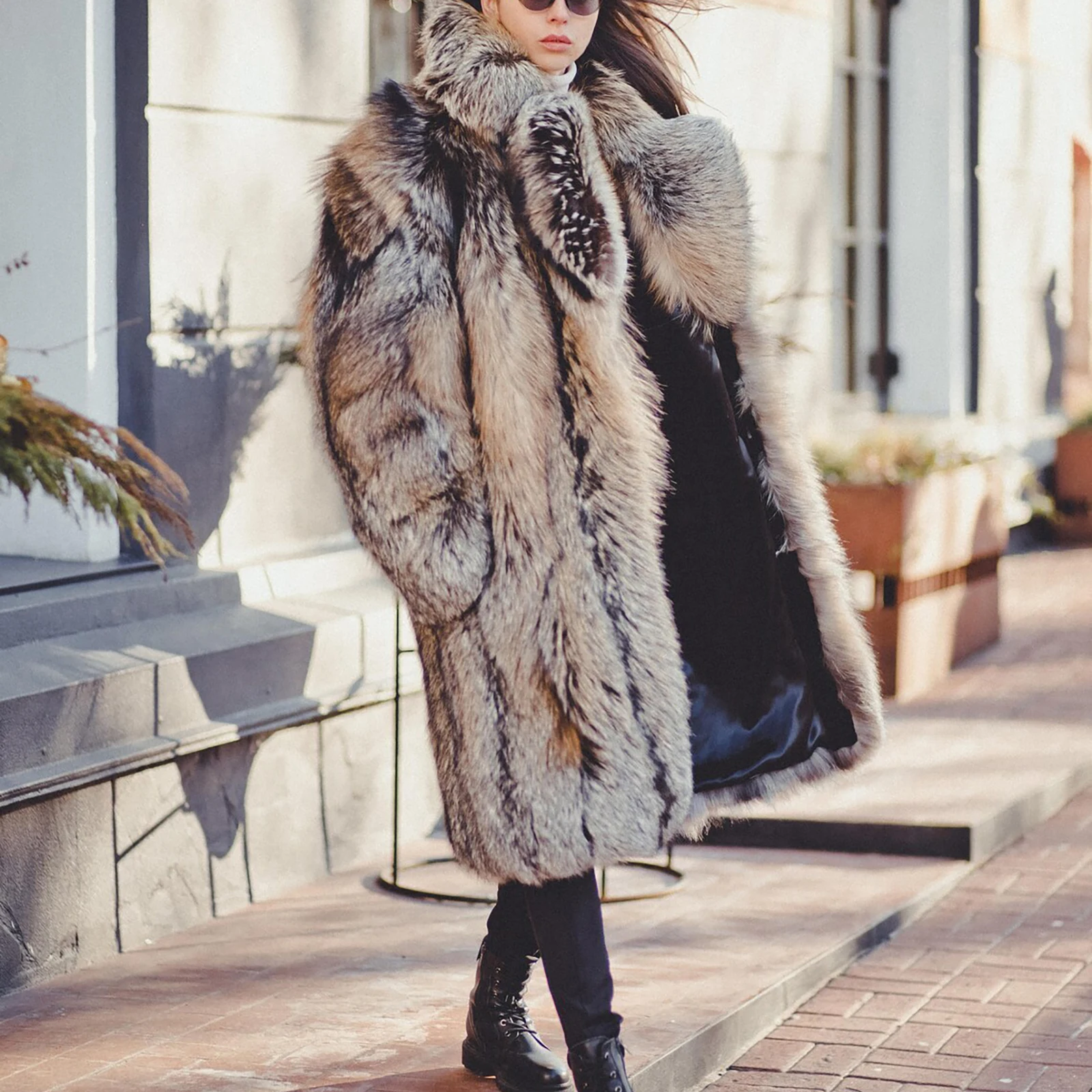 Fashion Long Real Fox Fur Coats with Big Turn-down Collar Wholeskin Genuine Fox Fur Coat Women Winter Outwear Luxury Overcoats