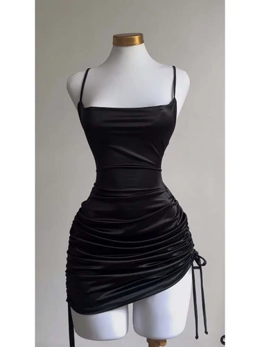 Minivestido Sexy de satén con cordones para mujer, minivestido ajustado sin mangas y espalda descubierta para fiesta y discoteca, ropa de calle elegante para noche, bata negra
