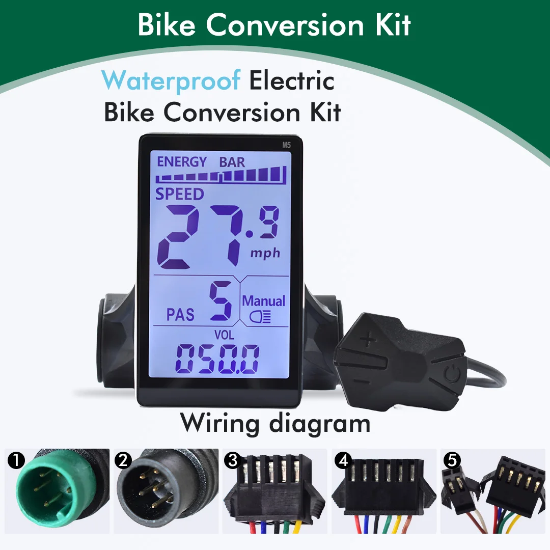 Pantalla colorida para bicicleta eléctrica, UART Panel LCD con USB para piezas de bicicleta de montaña (6 pines), 24V, 36V, 48V, M5