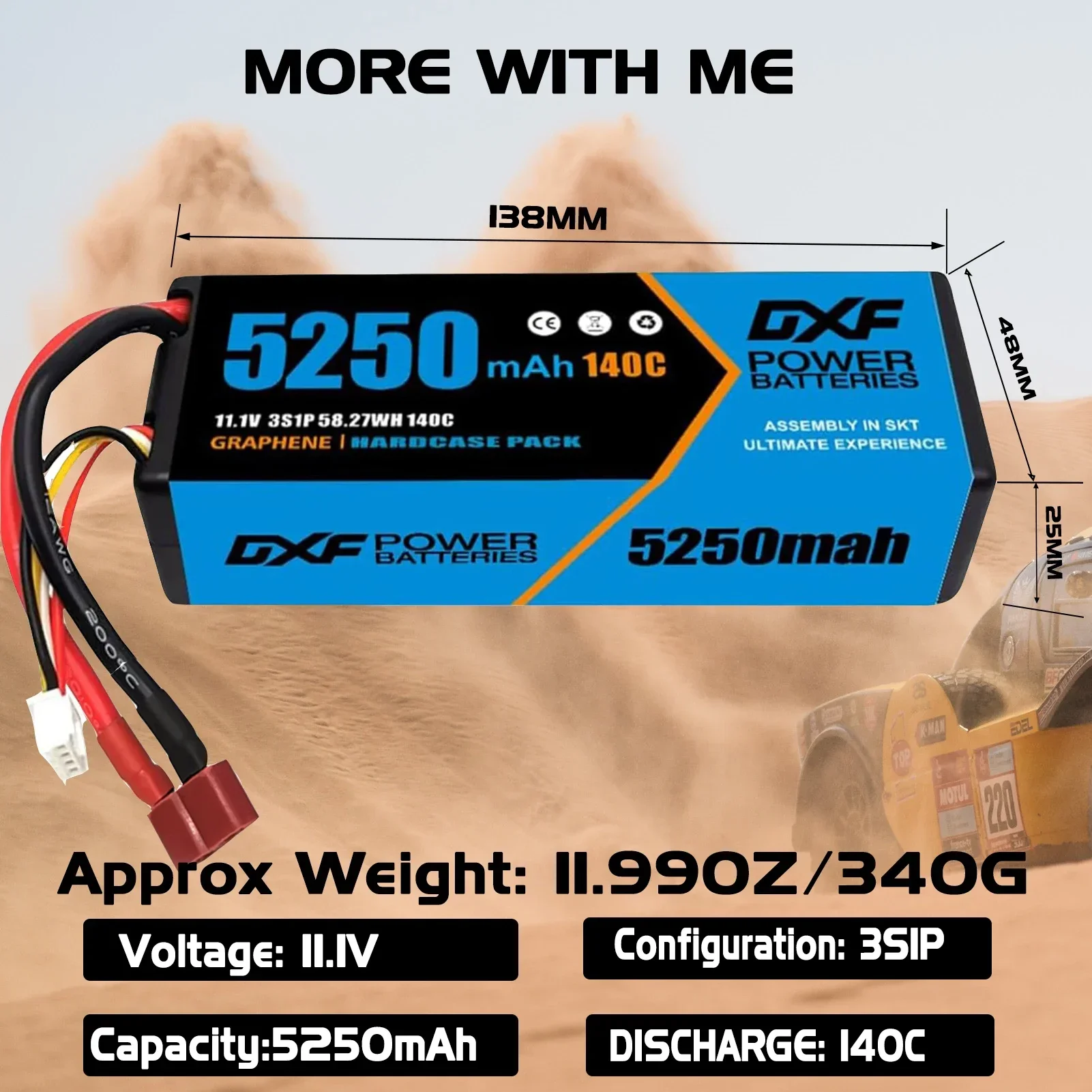 Akumulator Lipo DXF 5250mAh 3S, 4S 1550mAh 11.1V 140C z złączem EC5 T Deans, obudowa z twardego tworzywa do samochodów RC, łodzi, ciężarówek, helikopterów, samolotów