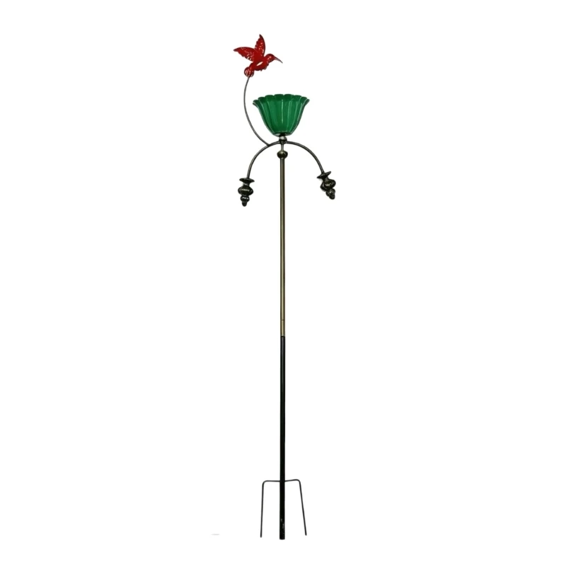 Elegant Wrought Iron Hummingbird Feeder With Flower Shaped Bird Bath For Garden Decoration And Attracting Small Birds B03E