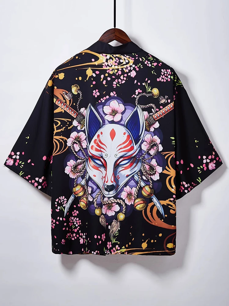 Japanese Cardigan Asian Yukata Man Harajuku Cartoon Cosplay Clothing Orient Ethnic Kimono Male Samurai Costume Woman Beach Cloth