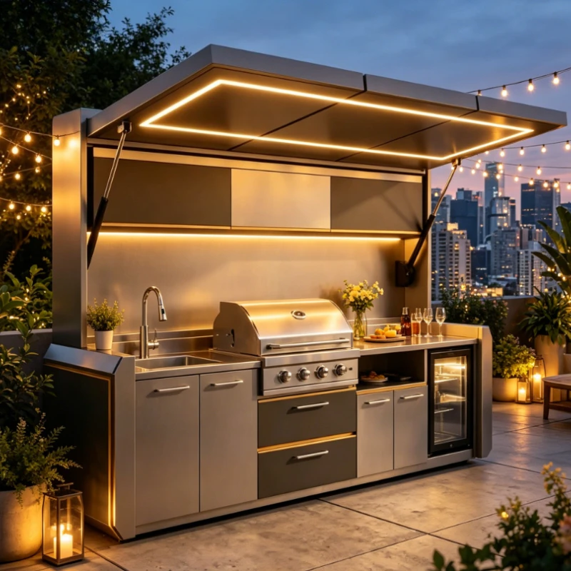 Customized Luxury Modular Stainless Steel Outdoor Kitchen Island BBQ Cabinet for Garden Backyard Terrace Barbecue Cooking
