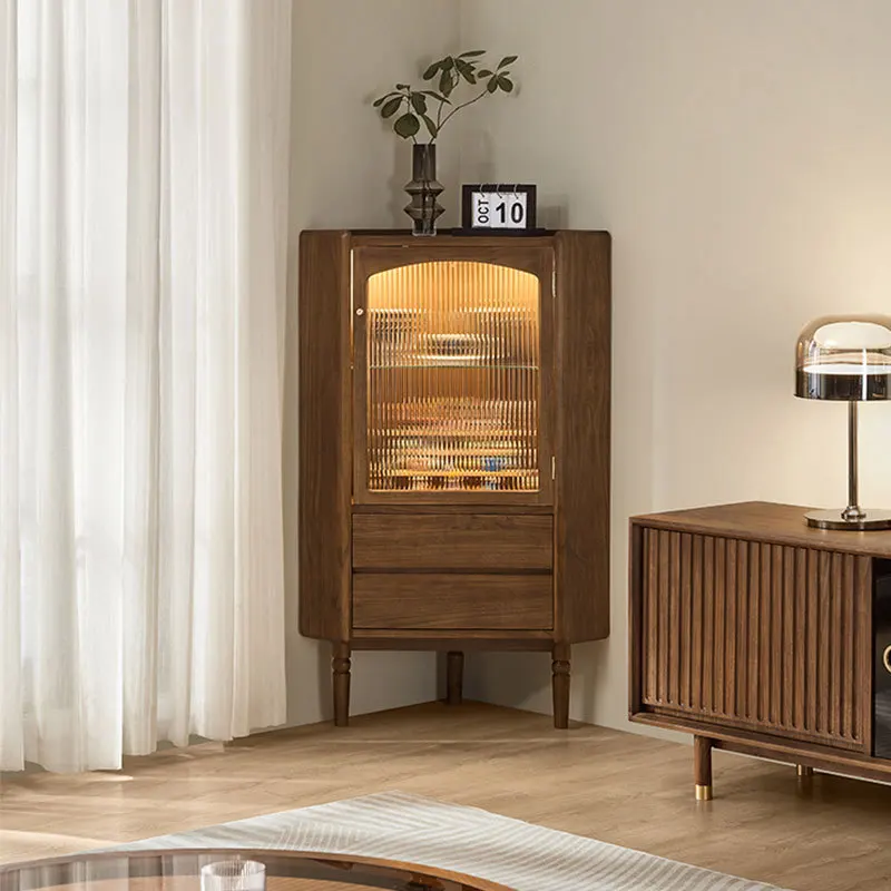 All Solid Wood Triangular Cabinet Cabinet, Guest Restaurant Corner Cabinet, Corner Wine Cabinet, Black