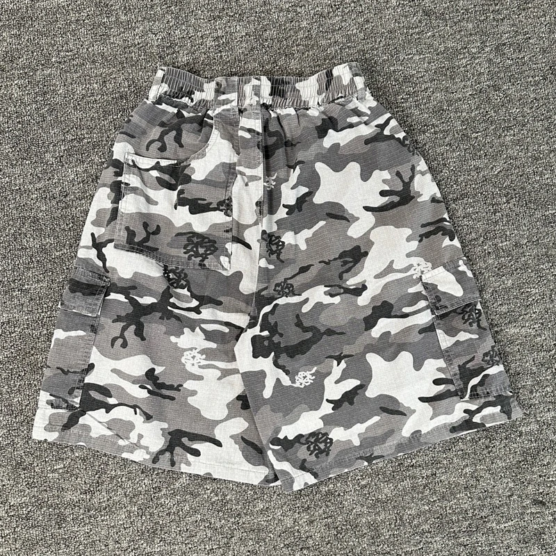 Foto Real High Street mono clásico con estampado de camuflaje pantalones cortos Mertra ropa de calle americana pantalones de chándal informales sueltos para hombres