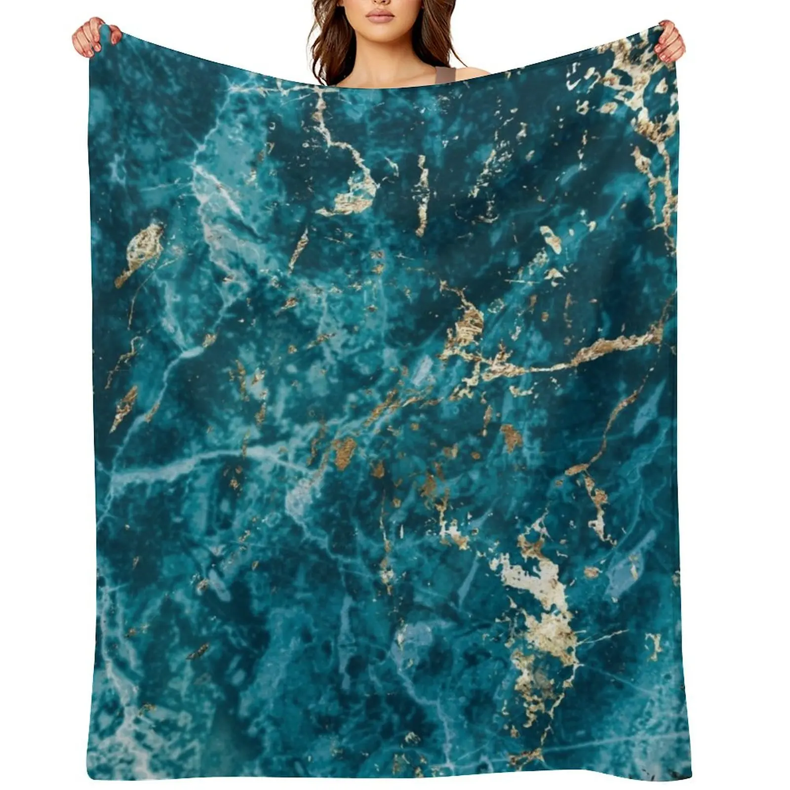

Marble Turquoise Blue Gold Texture Perfect Gift Throw Blanket cosplay anime Sleeping Bag Furry Luxury Brand Blankets