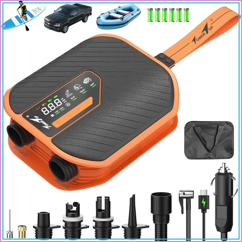 

10500mAh Rechargeable Electric Paddle Board Pump, 50PSI Dual Stage Inflator/Deflator with 8 Nozzles for SUP, Kayaks, Inflatables, Car Tires
