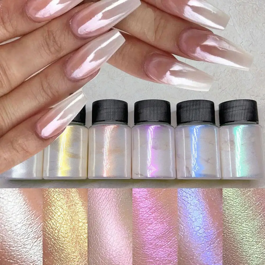 Magische Witte Parel Nagel Poeder Gradiënt Glitter Fee Shell Nagels Kunst Poeder Holografische Ijs Transparant Aurora Maanlicht