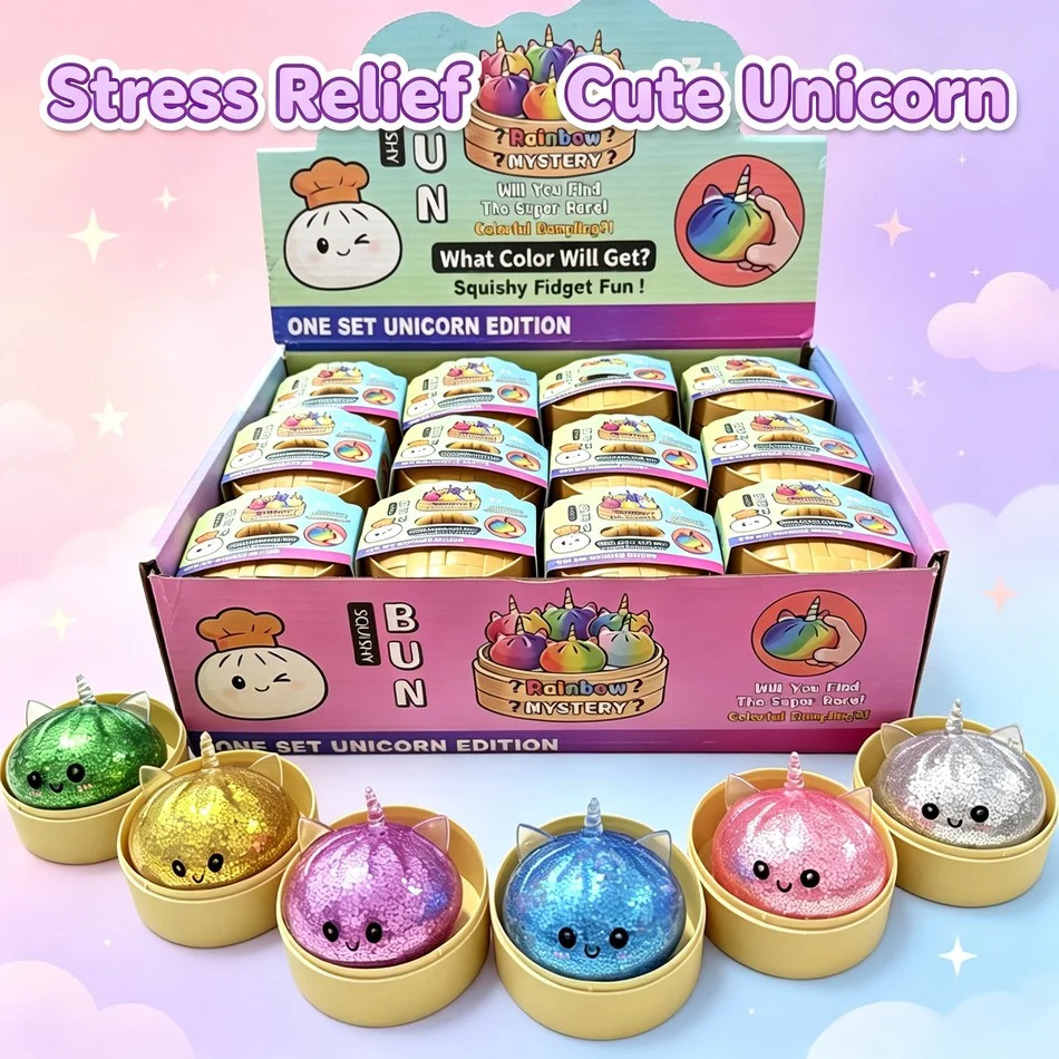 Glitter Unicorn Squishy Toy Rainbow Blind Box Random Color Cute Soft Squeeze Stress Relief Fidget Sensory Decompression Gift