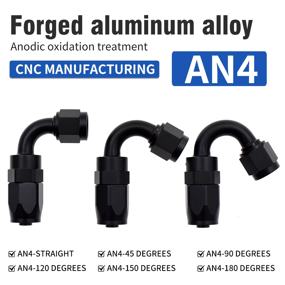 AN4 Aluminum Wire Braided Hose End Fitting 0° 45° 90° 120° 150° 180° Universal Engine Oil Radiator Fuel Oil Modified Pipe Line C