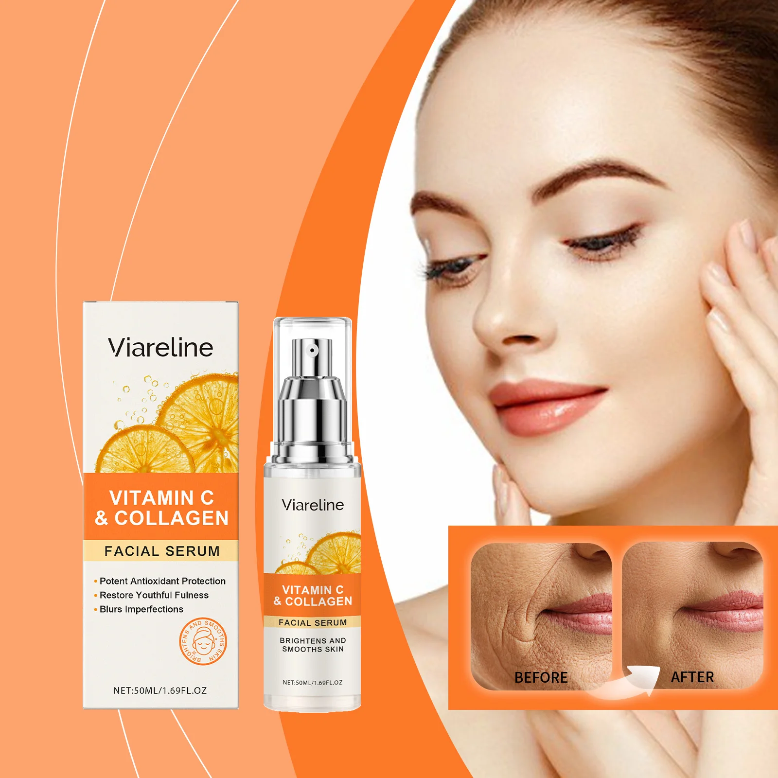 

Viareline Vitamin C Facial Essence Hydrating Moisturizing Care Essence Delicate and Lighten Skin