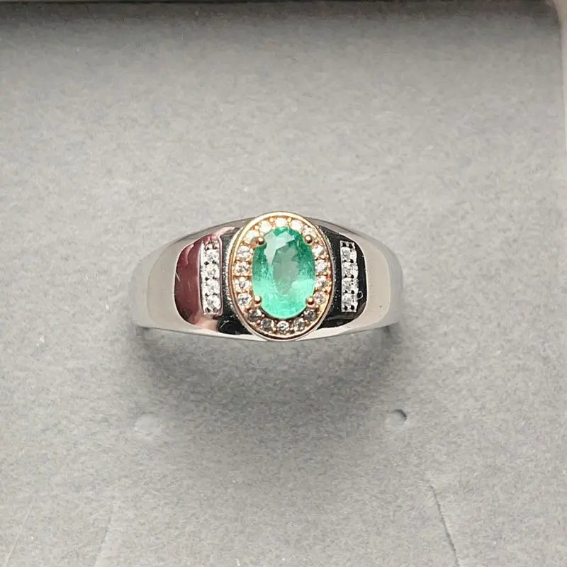 Natural Emerald Ring 5mm*7mm 0.6ct Colombia Emerald Silver Ring with 3 Layers 18K Gold Plated 925 Silver Jewelry