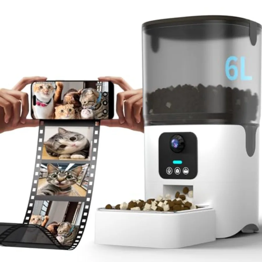 5G Automatic Cat Feeder with 1080P HD Camera and Night Vision Two-Way Audio Detachable Design for Easy Cleaning 1-30 Meals Dail