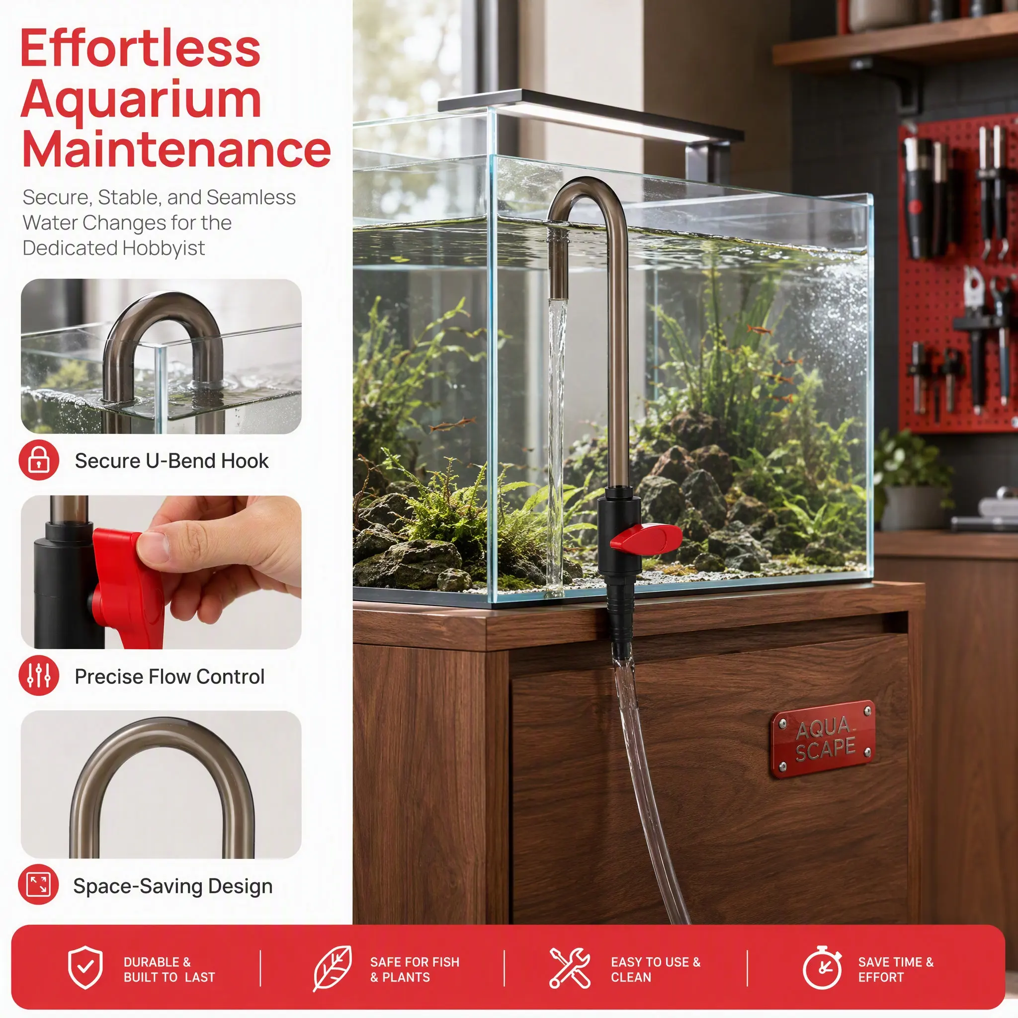 1Pcs Aquarium Water Changer Hanging Type Fish Tank Filler Hook Design Quick Effortless Water Change Tool for Home Garden