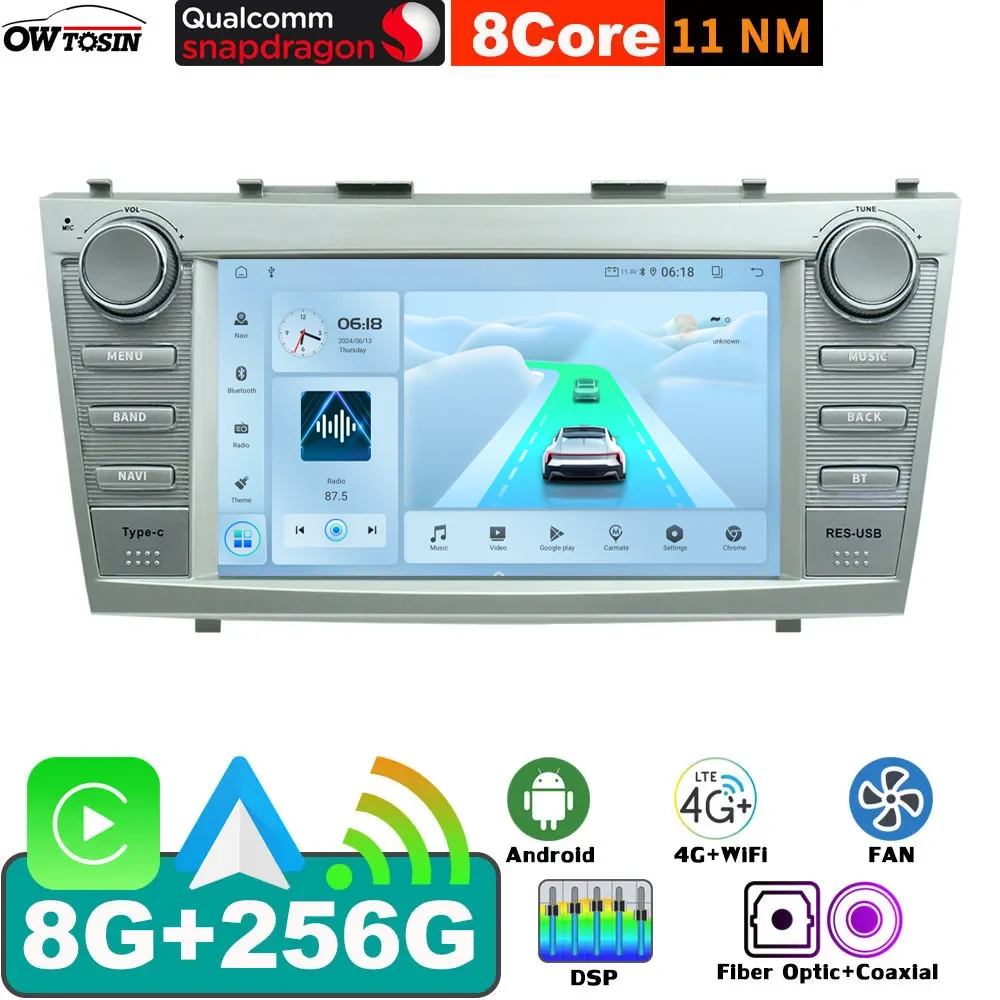 QCM6125 8G+256G Android 13 Car Radio GPS Multimedia Player For Toyota Camry XV40 2006-2011 Bluetooth CarPlay Autoradio Head Unit