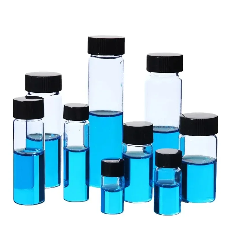 Przezroczyste szklane fiolki na próbki o pojemności od 2 ml do 60 ml, laboratoryjne butelki na odczynniki, małe przezroczyste fiolki na leki do eksperymentów chemicznych. — zdjęcie 4