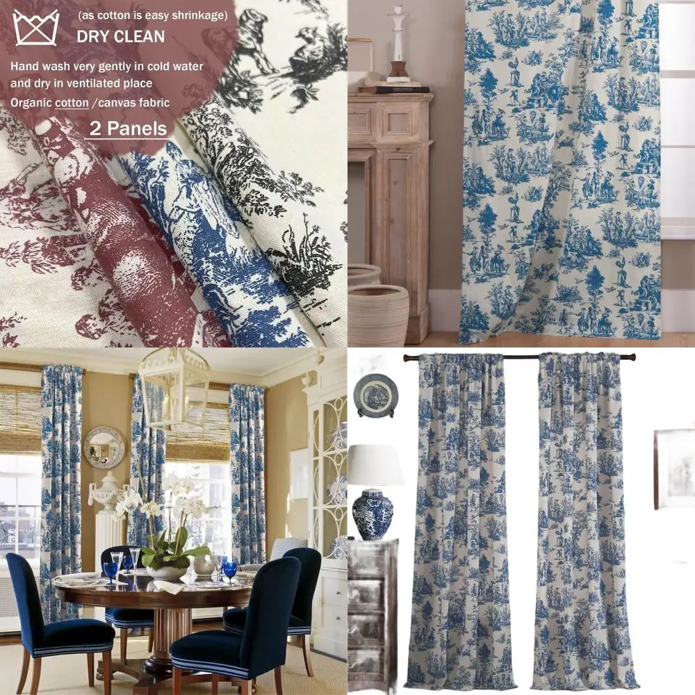

Весенний цветочный винтажный узор Toile de Jouy, 10-дюймовые светофильтрующие шторы для гостиной, белые и синие