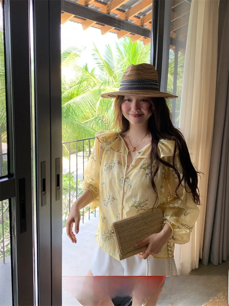 

Легкий шелковый комплект TheWangs: тонкая дышащая повседневная рубашка с длинным рукавом для женщин, летний вариант