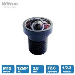 Witrue HD 12MP 3.8mm CCTV Lens 1/2.3 Inch F2.6 4K HFOV No Distortion for Sports Action  Cameras with IR filter 650nm