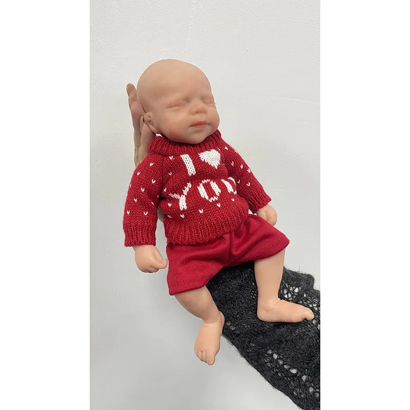 25cm  Mini Baby Pascale Soft Stretchable Solid Silicone Doll with  Red Knitted Set