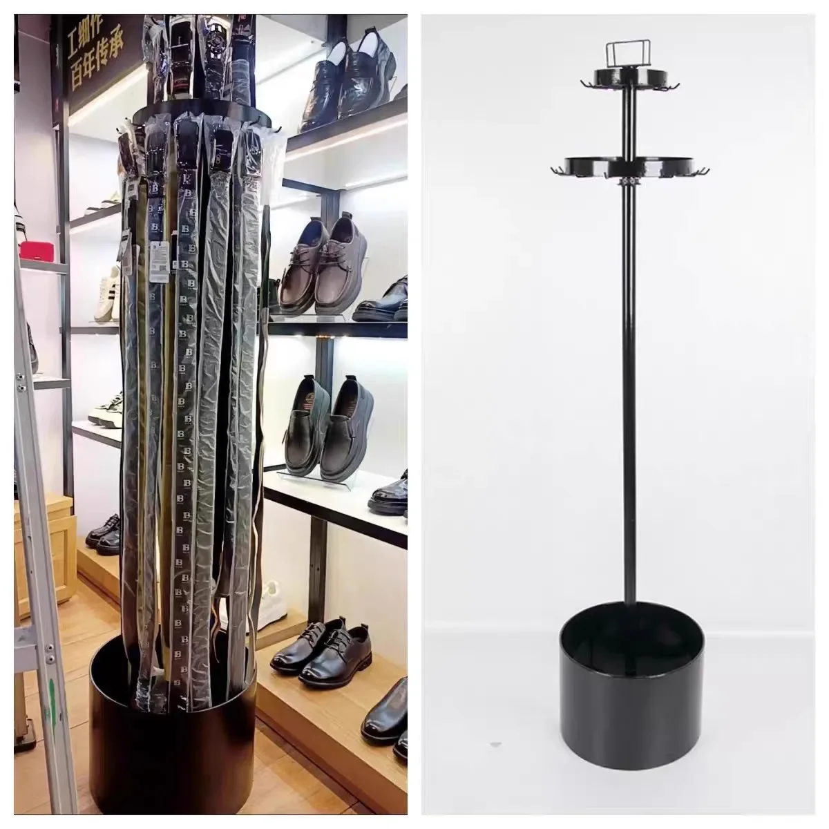 Double-layer metal drum belt rack clothing store leather goods display rack rotatable detachable belt display rack hanger