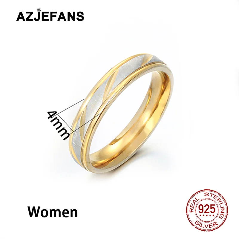 Couple's 925 Sterling Silver 18K Gold Plated Wave Pattern Rings