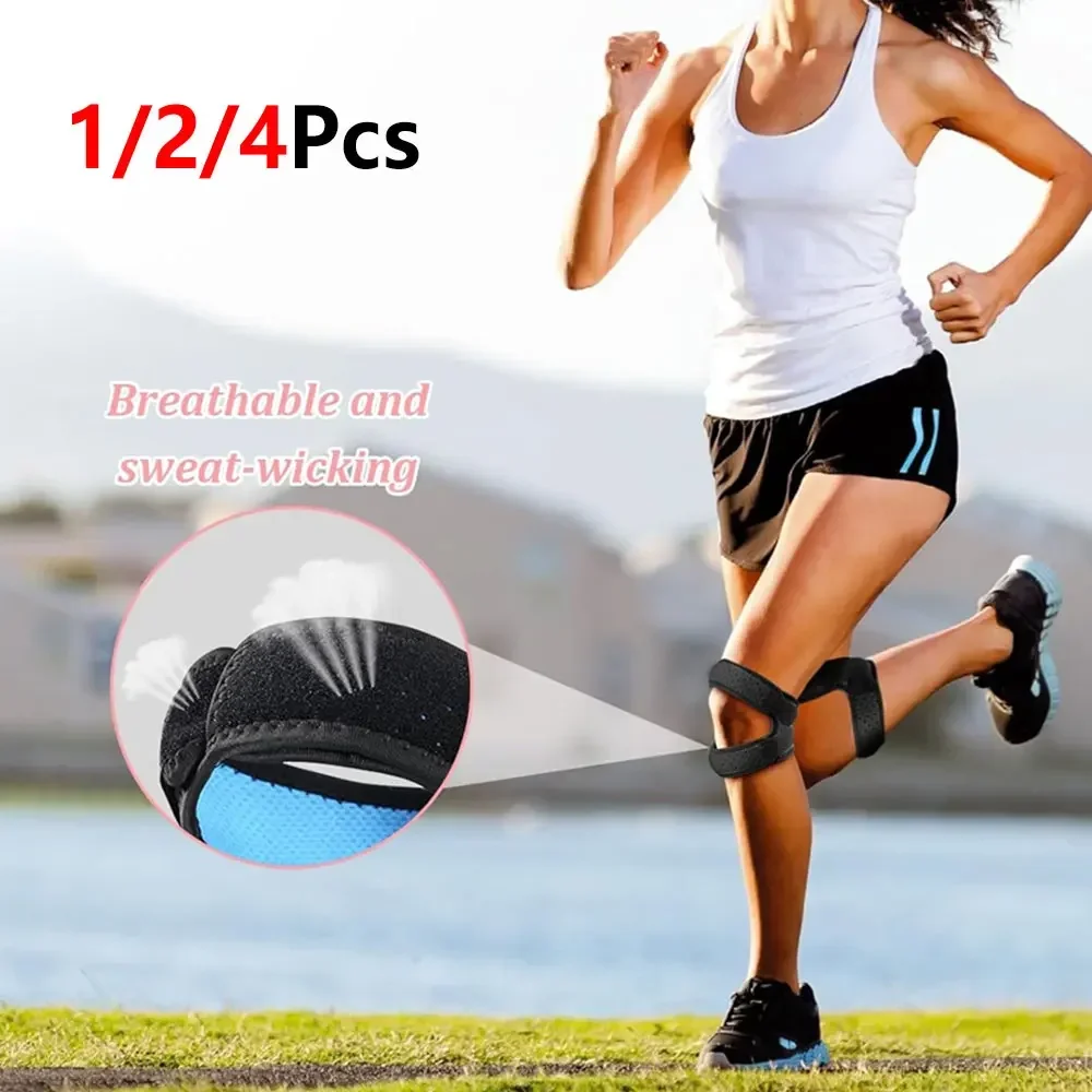 1/2/4Pcs Double Pressure Patella Tendon Brace, Oversized Adjustable Knee Support Strap, Built-in Silicone Pad for Gym Workout