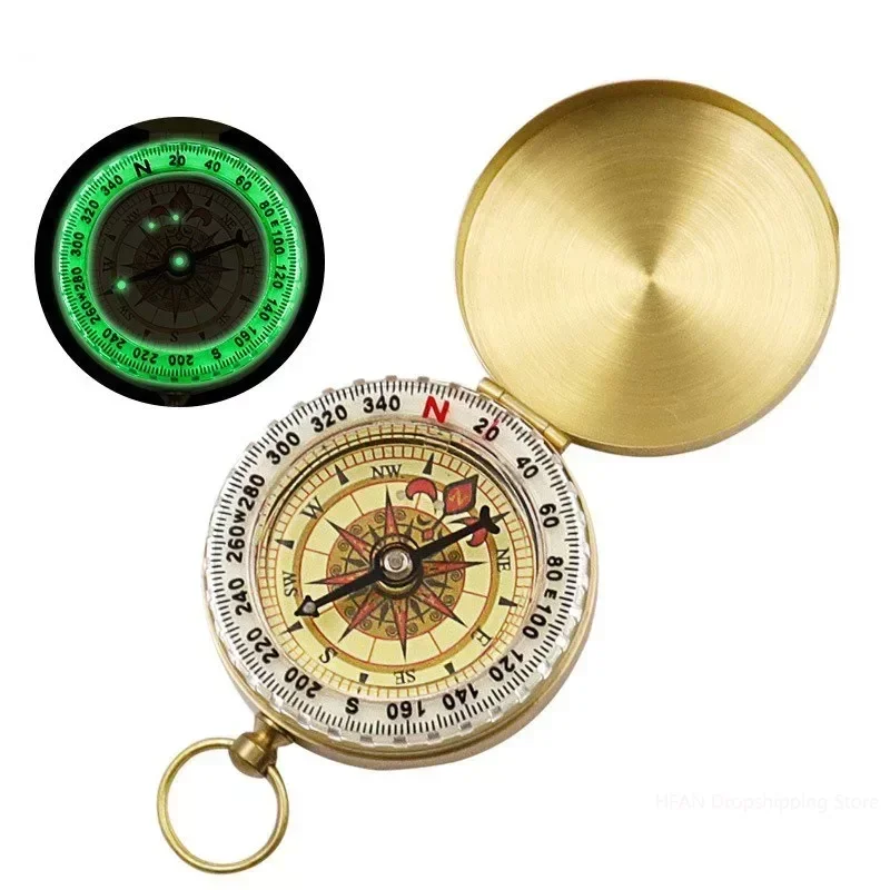 Hiking Brass Survival Compass Portable Pocket Watch Type Camping Compass Outdoor Travel Tactical Tool with Luminous Waterproof