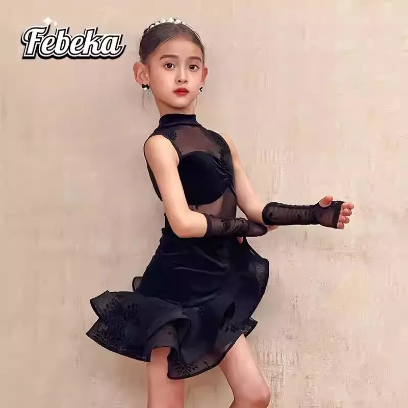 

Girls Latin Dance Costume, 2025 New Model, High-End Children's Practice Suit for Summer, Children's Performance Outfit Set