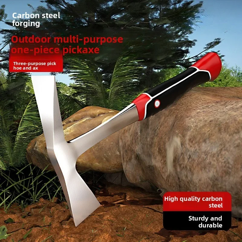 Multifunctional Outdoor Hand Tool 3-in-1 Carbon Steel Pickaxe Mattock Axe for Camping Hiking Gardening Construction